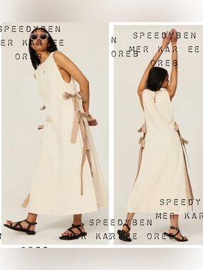 Pamela Love Cream Gauzy Tie Side Midi Dress Small